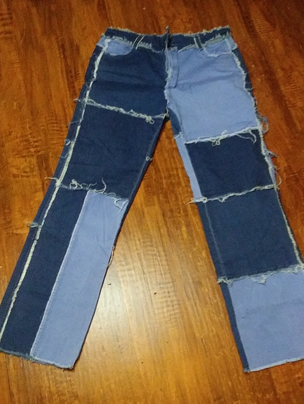 Patchwork Two-Tone Blue Jeans